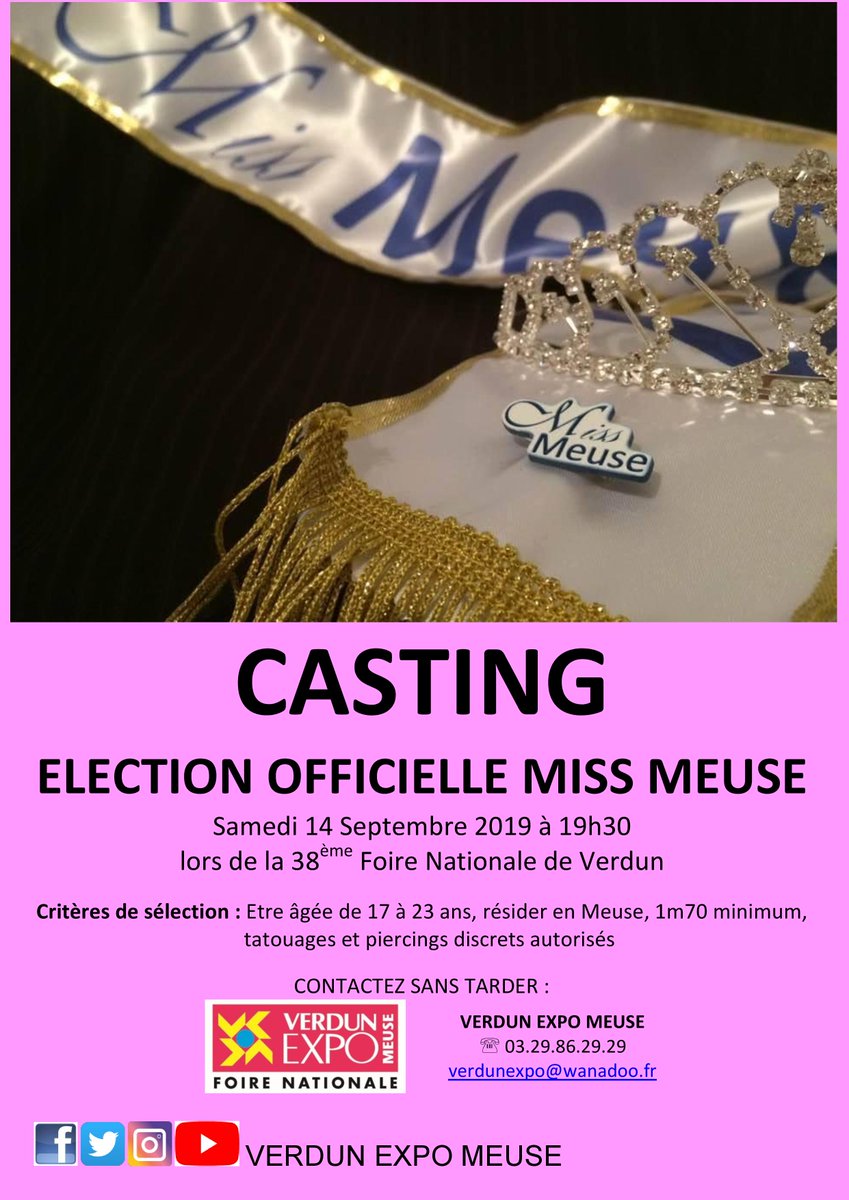 VerdunExpoMeuse's tweet photo. *** CASTING ***
ÉLECTION OFFICIELLE MISS MEUSE
Contactez sans attendre @VerdunExpoMeuse
#Verdun #Meuse #Lorraine #GrandEst #Loverdun #Miss #MissMeuse #Election #Casting #Show #Spectacle #Défilé #Foire #PicOfTheDay #PicOfTheYear @lestrepublicain @Lestrepverdun @MeuseFm https://t.co/uBRLN8pSEe