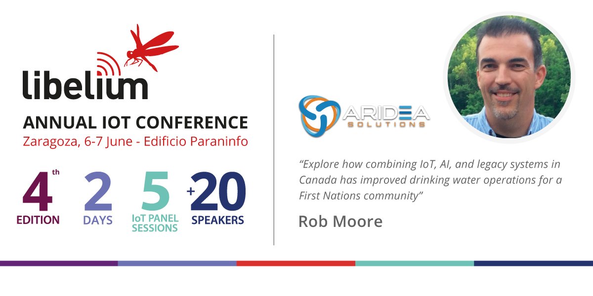 libelium's tweet image. 🔊 Speaker at #LibeliumIoTConference 2019:

“Explore how combining #IoT, #AI, and #LegacySystems in Canada has improved drinking water operations for a First Nations community” 
Rob Moore from @ArideaSolutions 

➥ Join us: ow.ly/AcDX50oJOHB