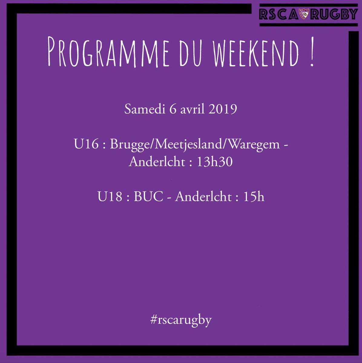 RugbyRSCA's tweet photo. Les U16 et U18 comptent sur vous ! #rscarugby #rscau16 #rscau18 #rugby #belgiumrugby https://t.co/cH66ySbgT6