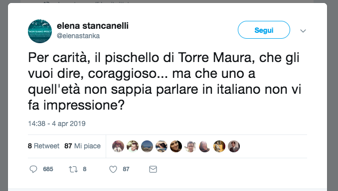 Il tweet di @elenastanka è l'emblema della deriva delle forze democratiche. Esagerata? Forse. Ma un volta quelli che parlavano il dialetto, quelli che zoppicavano in italiano, "i ragazzi di vita" erano gli interlocutori. Oggi bersagli da denigrare.