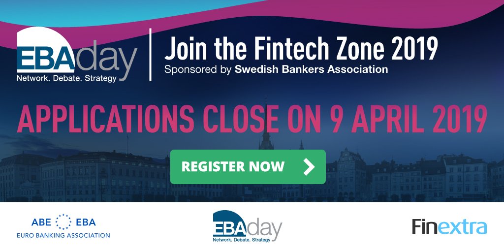 The closing date for fintechs to apply for one of the 16 spaces at EBAday (18-19 June in Stockholm) is looming. Applications must be received by 9 April! 

ebaday.com/fintech-zone