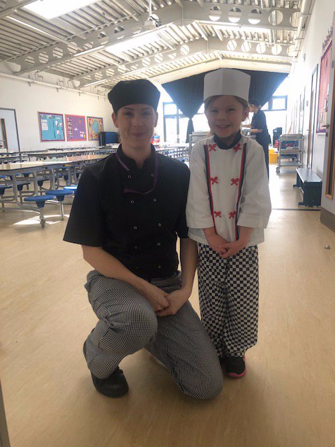 Carlton_head's tweet photo. We have had a brilliant careers week, thanks for organising Miss Ridd. Chef has got some help today from Martha. #careersweek #chefofthefuture https://t.co/GqHZbJepAC