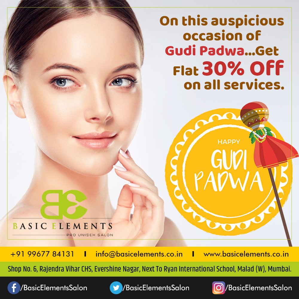 elements_basic's tweet image. On this auspicious occasion of Gudi Padwa...Get Flat 30% on all services.
Book your appointment now! Call on: +91 99677 84131
Address: Shop No. 6, Rajendra Vihar CHS, Evershine Nagar, Next To Ryan International School, Malad West, Mumbai.
#basicelements #salon #hairsalon