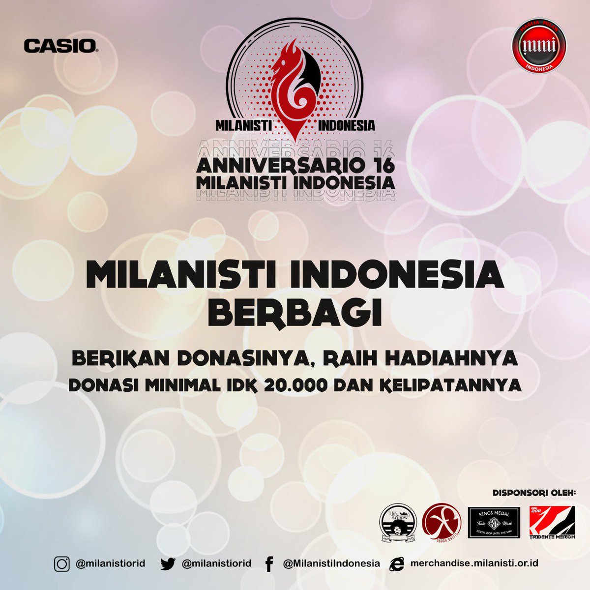 Dalam rangka Anniversario MI ke 16 ♥️🖤
MI bekerjasama dgn berbagai pihak, ingin mengajak seluruh Milanisti  member maupun non member untuk sama2 kt berbagi kepada sebagian wilayah Indonesia yg tertimpa musibah bencana alam seperti banjir bandang,banjir,gempa bumi atau tsunami