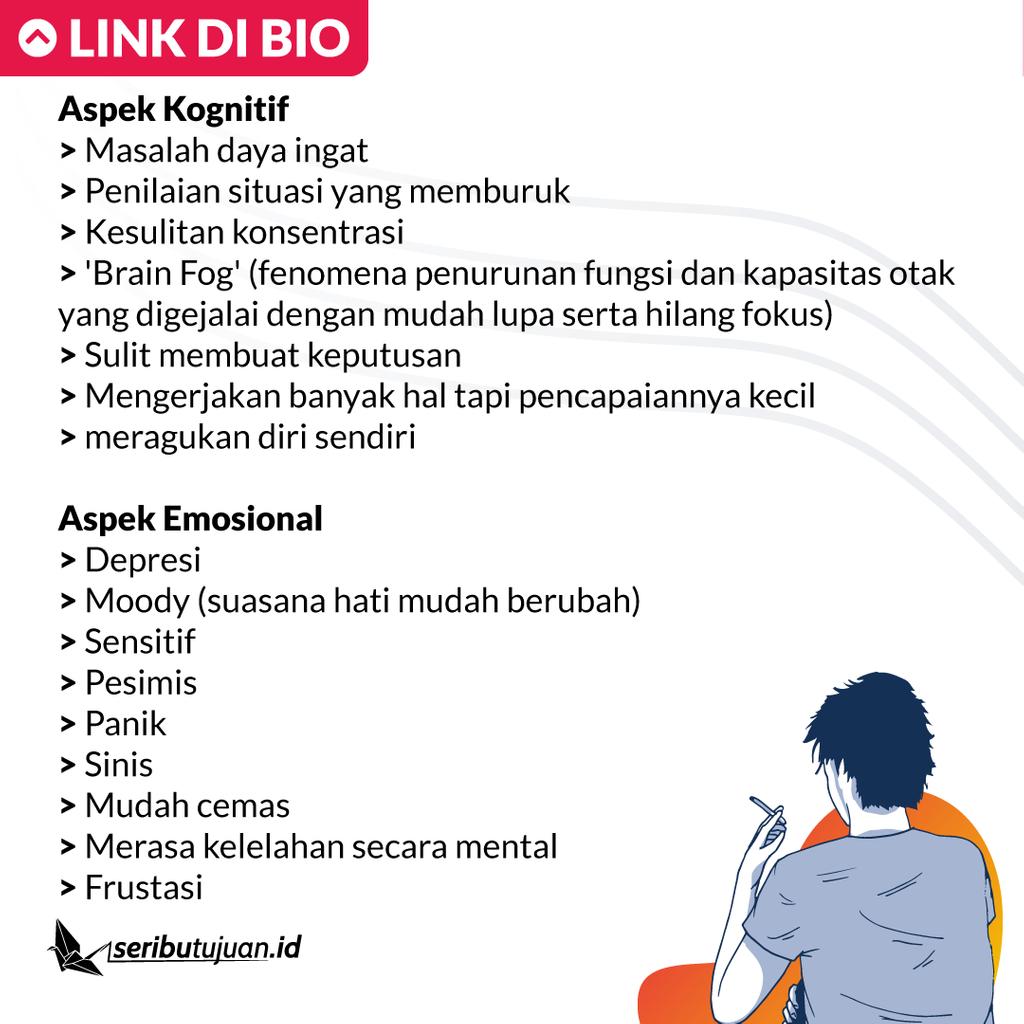 SeribuTujuan's tweet photo. Apa aja sih perubahan yang dialami orang yang merasakan stress?
#SeribuTujuan #MentalHealth #KesehatanMental #Indonesia #stress #selfcare #CerdasMentalBersamaST #InFocusST https://t.co/AzKfkwlRlo