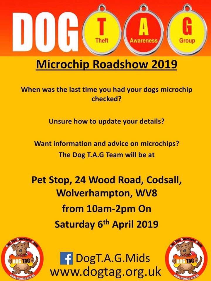 DogTAGMids's tweet photo. Meet some of the team tomorrow #Wolverhampton #checkachip #microchip
Find out if your dogs microchip is working and also which database is it registered with ๐ฉ๐ https://t.co/TJUvEQPt5Q