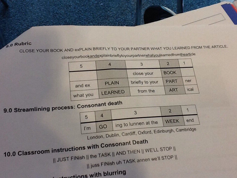 #Iatefl2019 Cauldwell shows us how to wade through treacle and use a monotone. The rules of connected speech are like a courtship - all you'e allowed to do is touch hands. It's very polite, but doesn't take us to the jungle.
