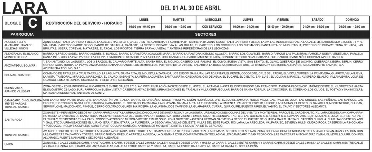 belldandyla's tweet photo. #5Abr #PuebloVictoriosoYEnMarcha Plan de Administración de Cargas para el estado #Lara organizados en 5 bloques #SoyConscienteConsumoEficiente .@CORPOELECinfo .@Corpolara .@AbastLara .@Juancml20 .@CSBicentenaria .@gestionperfecta .@Elegbara7 .@INFOCENTROSLARA https://t.co/iHY26Salui