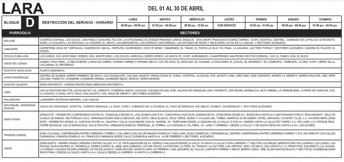 belldandyla's tweet photo. #5Abr #PuebloVictoriosoYEnMarcha Plan de Administración de Cargas para el estado #Lara organizados en 5 bloques #SoyConscienteConsumoEficiente .@CORPOELECinfo .@Corpolara .@AbastLara .@Juancml20 .@CSBicentenaria .@gestionperfecta .@Elegbara7 .@INFOCENTROSLARA https://t.co/iHY26Salui