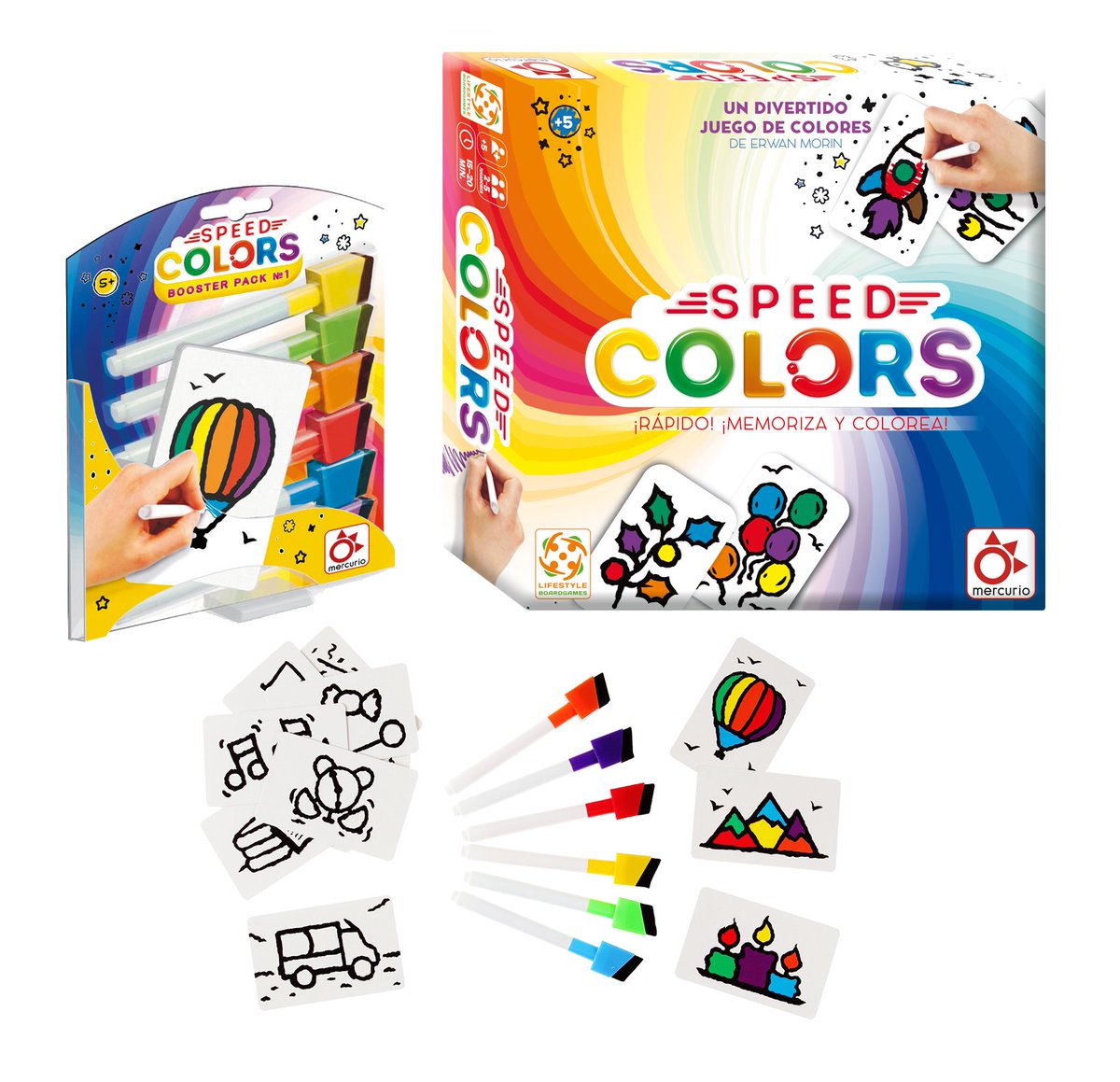 Mercurio_Juegos's tweet photo. ¡Todos a pintar! En #SpeedColors tendrás que ser el primero en completar tu tarjeta recordando los colores del dibujo. ¡Juego súper divertido para practicar la #memoria! Y ¡ahora tiene expansión! Un pack de rotuladores nuevos y 12 cartas ¡para seguir coloreando! https://t.co/nQMLL2FFec