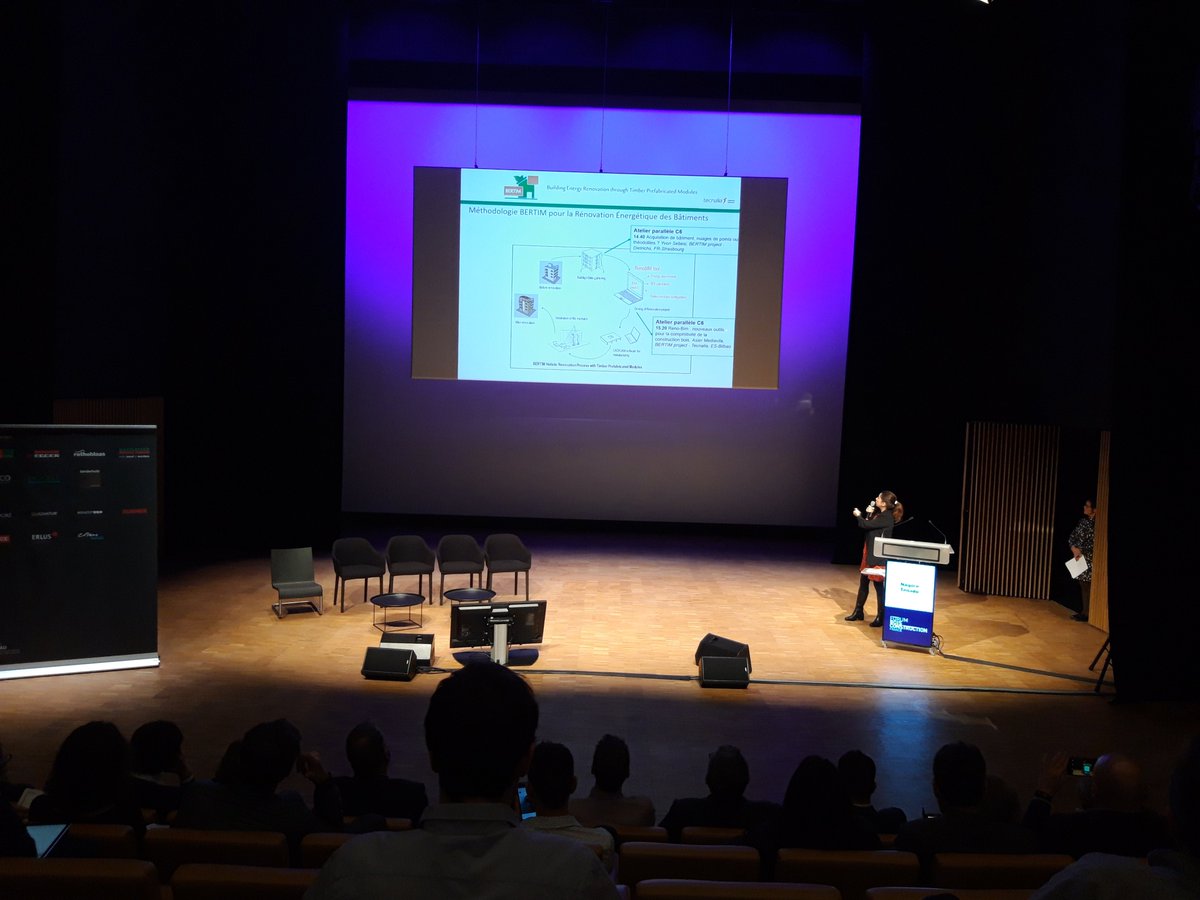LasarteNatalia's tweet image. Our colleague @NagoreTellado @tecnalia in the forum Bois (Epinal-Nancy) talking about renovation with Bertim timber modules @ProjectBertim. Interesting talk in  the section &quot;préfabrication pour la rénovation énergetique&quot;