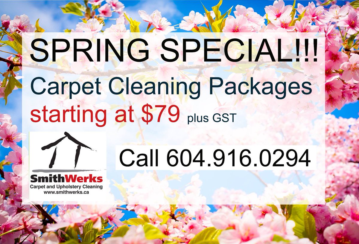 smithwerks's tweet image. Take advantage of our SPRING CLEANING SPECIAL! 
Call us at 604.916.0294. 🌷🌱

smithwerks.ca

#springcleaning #cleanyourcarpets #vancouverspring