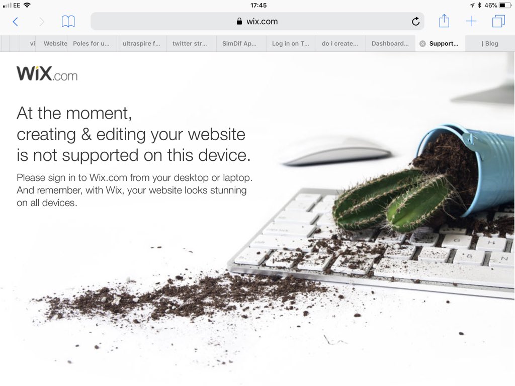 rogerdandrews's tweet photo. @Wix Got this msg when trying to edit an ADI site from my iPad https://t.co/CsLh1KzMAY