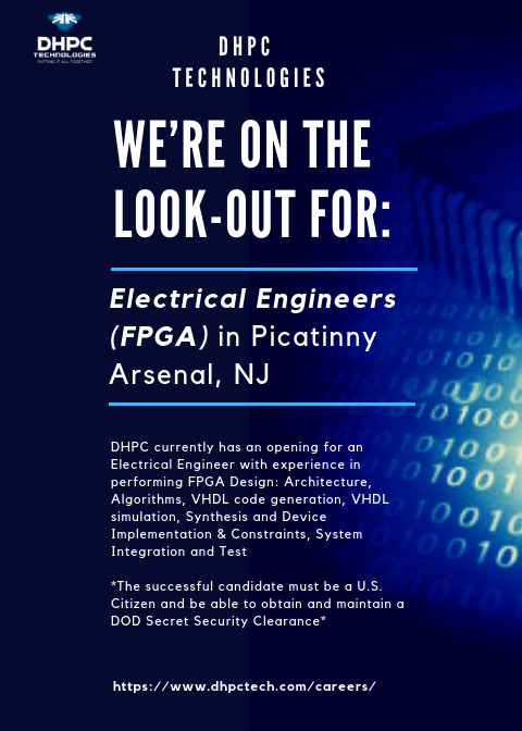DHPC_TECH's tweet image. DHPC Technologies, a leader in applying cutting edge technologies to Department of Defense applications, has an exciting position available for an Electrical Engineer (FPGA) at Picatinny Arsenal, NJ.

If interested, apply now or refer a friend! dhpctech.com/jobvite/?p=job…

#nj #apply