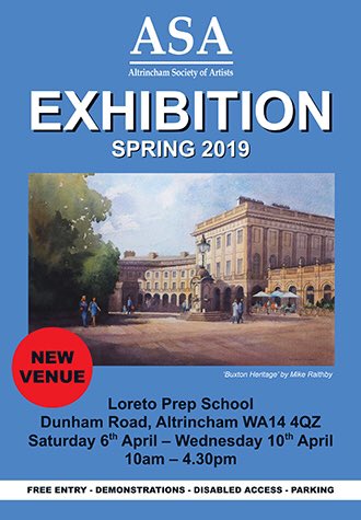 Our Spring Exhibition is set up and ready to roll! Come and view our members work. Opening hours and details on poster below. #Altrincham