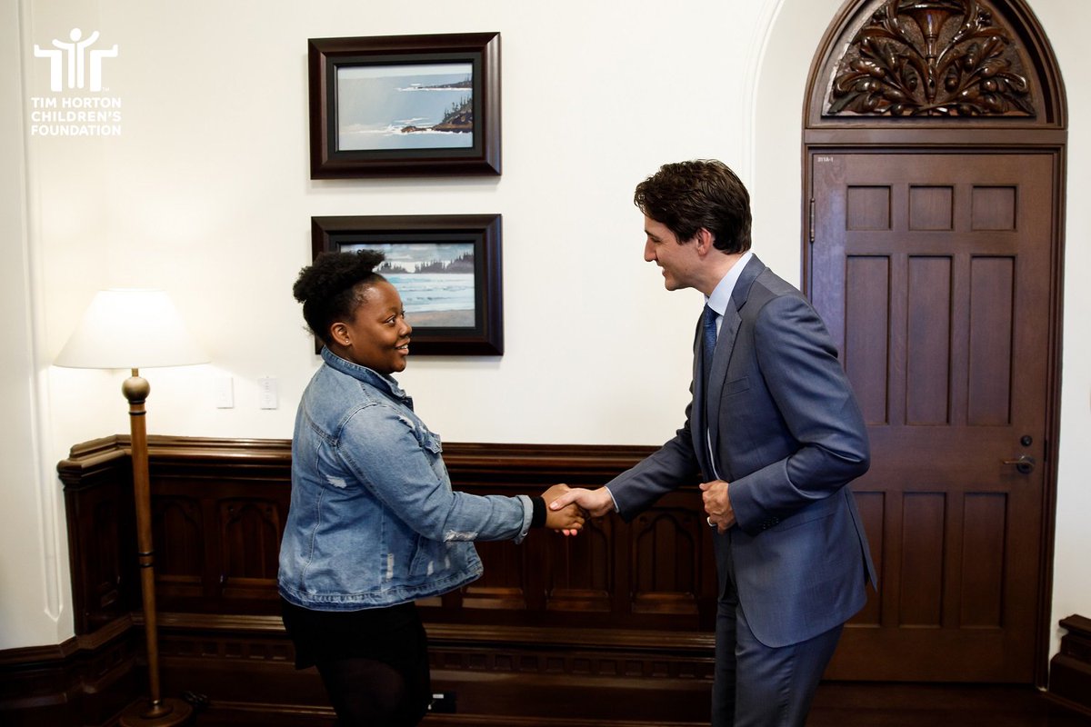 TimsCamps's tweet photo. Thank you @JustinTrudeau for taking time to meet with Bitisho &amp; Hrithik, THCF YAC members &amp; campers, &amp; for recognizing the power of camp as a catalyst for change. #TimHortonCamps foster the strengths within #cdnyouth &amp; empower them to live a life without limits #morethancamp https://t.co/0tY2Pg4OVz