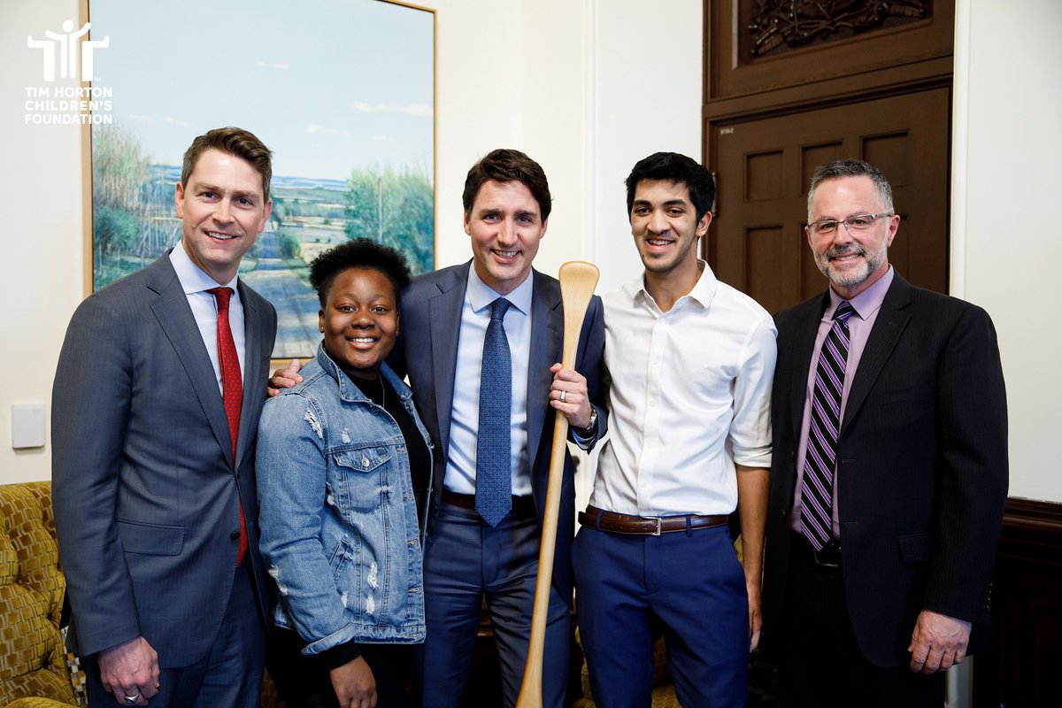 TimsCamps's tweet photo. Thank you @JustinTrudeau for taking time to meet with Bitisho &amp; Hrithik, THCF YAC members &amp; campers, &amp; for recognizing the power of camp as a catalyst for change. #TimHortonCamps foster the strengths within #cdnyouth &amp; empower them to live a life without limits #morethancamp https://t.co/0tY2Pg4OVz