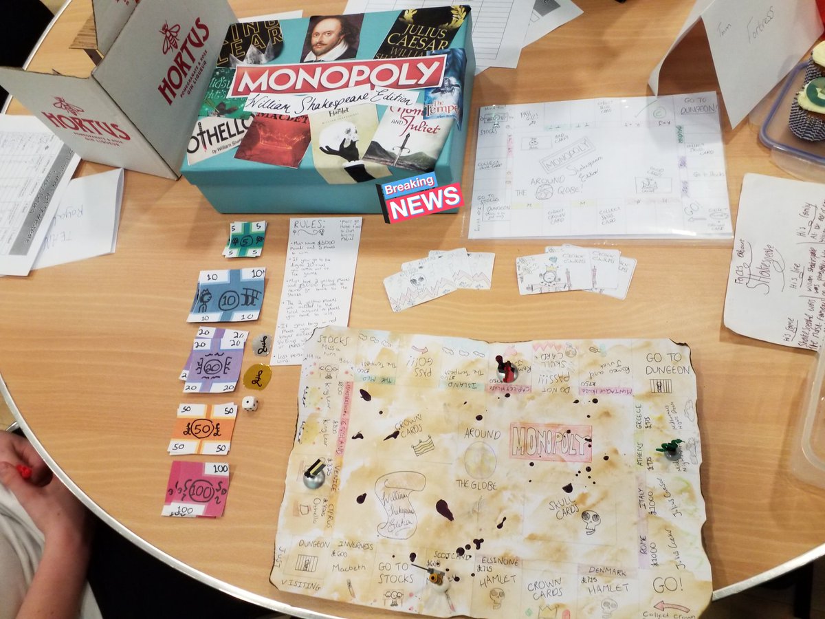 JarrowT's tweet photo. Incredible work from Year 7 for their Shakespeare homework project. #teaching #homework #jarrowschool #Year7 #Shakespeare #winner #Monopoly https://t.co/EYHUYPmcv5