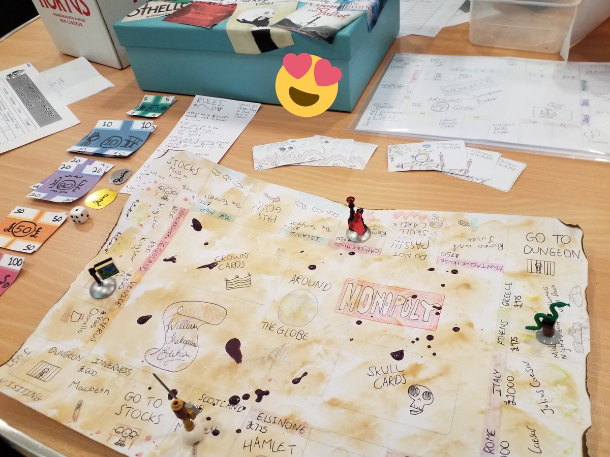 JarrowT's tweet photo. Incredible work from Year 7 for their Shakespeare homework project. #teaching #homework #jarrowschool #Year7 #Shakespeare #winner #Monopoly https://t.co/EYHUYPmcv5