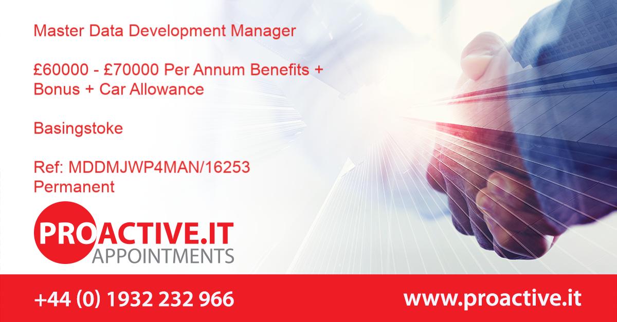 ProactiveIT_UK's tweet image. Master Data Development Manager required for a leading client in Basingstoke leading a team of internal and 3rd party #datadevelopers to develop, maintain & enhance processes to integrate customer data into & through the Master Data Management solution.
bit.ly/2G2Atm7