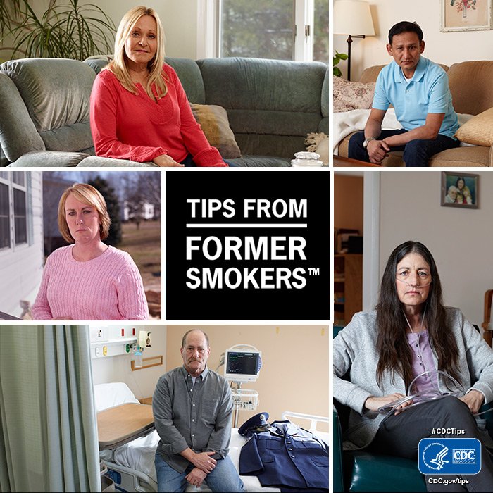 CenterforBH's tweet photo. The 8th year of #CDCTips campaign is officially underway, featuring real people living with real life smoking related disease. Hear more of their stories here. https://t.co/dVlRx5Qzek https://t.co/hgbwOpuxEK