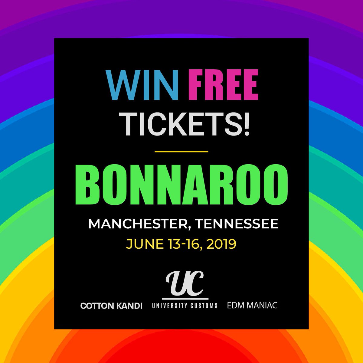 EDMManiac's tweet photo. ENTER TO WIN ***2 FREE TICKETS*** TO BONNAROO 2019 + A $100 GIFT CARD!!!
🔜🌈🌲☀️
-
Sponsored by: @ucflags @_cottonkandikid @edmmaniac @ravechasers https://t.co/YZ8GC0Mp8S