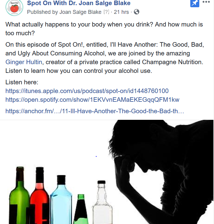On #SpotOn! w/ <a href="/GingerHultinRD/">Ginger Hultin Nutrition</a> The Good, Bad &amp; Ugly Side of Alcohol. #SpoilerAlert: #Drunkorexia Listen on: <a href="/iTunes/">iTunes</a> 
ow.ly/kHK350p6LC4 <a href="/Spotify/">Spotify</a>: open.spotify.com/show/1EKVvnEAM…  <a href="/BUSargent/">Sargent College, Boston University</a> <a href="/SargentChoice/">BU Sargent Choice</a> <a href="/BU_Tweets/">Boston University</a> <a href="/DeanElmore/">Dean Elmore</a> <a href="/FitRec/">Boston University Fitness & Recreation Center</a> <a href="/BUAthletics/">BU Athletics</a> @BUStudentHealth #TGIF