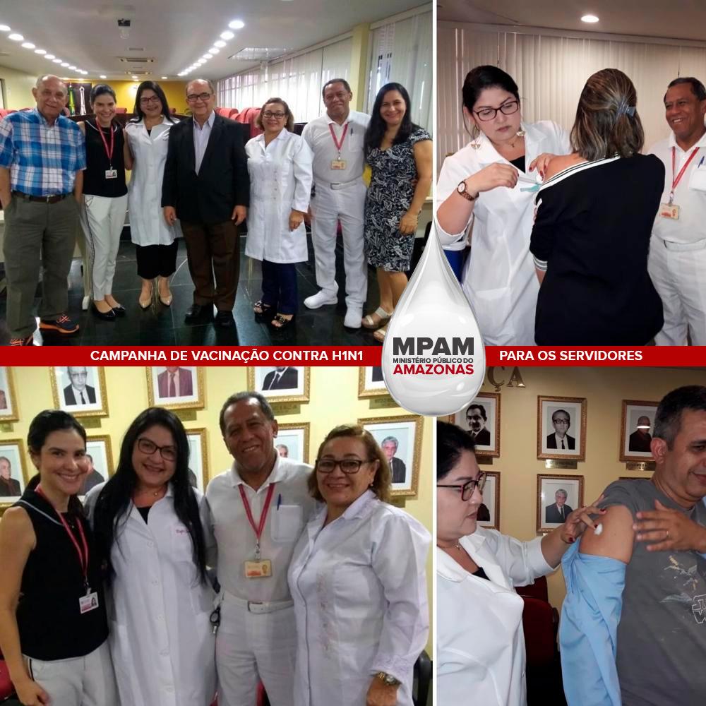 MPAM_oficial's tweet photo. Servidores e membros (Promotores e Procuradores) do Ministério Público  do Amazonas (MP-AM) participaram, na manhã desta quinta-feira (4), da  campanha de vacinação contra a gripe Influenza H1N1, na sede da  instituição, bairro Nova Esperança (Zona Oeste). https://t.co/TNQF1ZFG5m