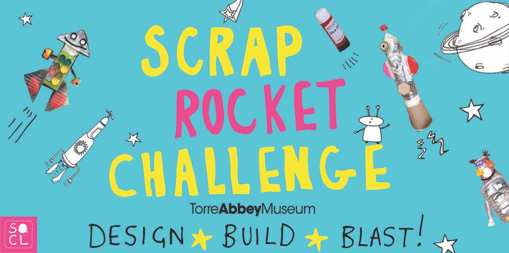 SCRAP-ROCKETS @TorreAbbey   
📦 = 🚀  

Join us for our Easter challenge and make your very own rocket out of scrap! 

Thursday 11th April 10-12 
£3 per child £5 per family

Recycled materials sourced from the onsite Scrapstore🙌🏻

#Build #Make #Create #Recycle
