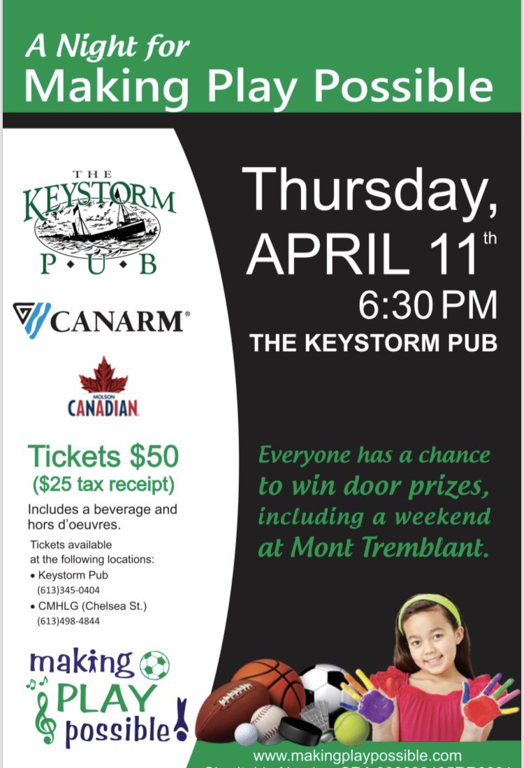 0824lisa's tweet photo. #makingplaypossible #forthekids #brockville #prescott #leedsandgrenville #keystorm @MPPofLG I have tickets! https://t.co/RzaIbtCunY