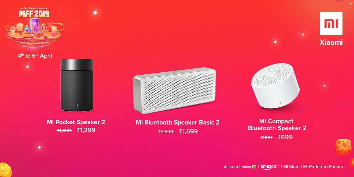 XiaomiIndia's tweet image. Did you &apos;hear&apos; this? #MiCompactBluetoothSpeaker2, #MiPocketSpeaker2, and #MiBluetoothSpeakerBasic2 are available on special prices.
Sounds good? Head to #MiFanFestival &amp;gt; bit.ly/MFF2019
#MakeTheMostOfMi