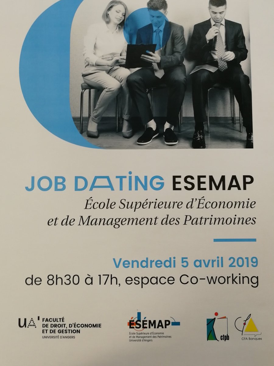 Fac_DEG_Angers's tweet photo. Jobdating de l'#ESEMAP aujourd'hui à la faculté pour les étudiants de licence pro chargé de clientèle aux particuliers et Master Gestion de patrimoine. Bonne chance à tous ! 🤞 https://t.co/fSfPz4oU9T