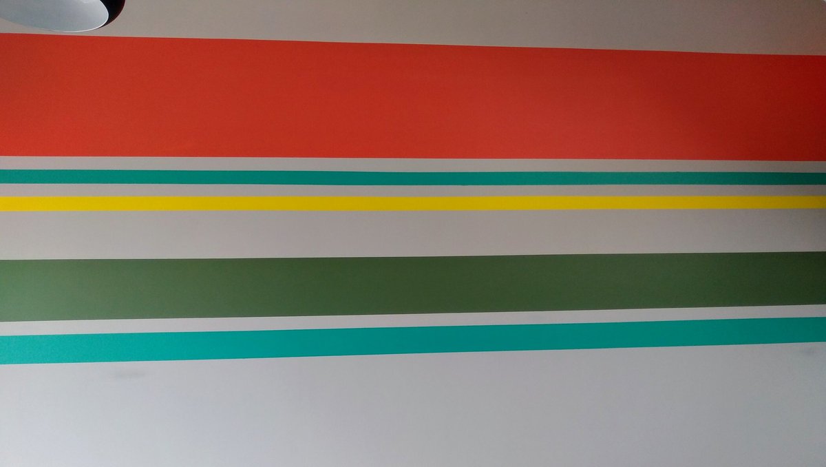 All the stripes done ! Gorgeous colours all co-ordinated with #livingcoral Thanks to Dave <a href="/ASKDAVE11/">Dungarvan Paints & DIY</a> for his patience 😁😆 #kitchenremodel #airbnbhomes #waterfordgreenway #happyguesthappyhost