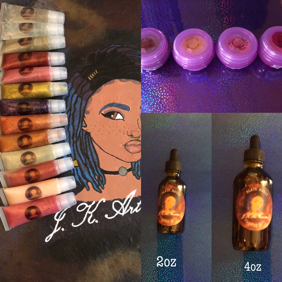 JKArtCosmetics's tweet photo. Handmade lipgloss, lip scrubs, &amp; hair growth oil. Click the link: https://t.co/g3Pl7j6mYT #jkartcosmetics #lipscrubs #glittergloss #liquidlipstick #glitterlipstick #bodyoils #hairoil #growthoil #illuminatingsprays #highlighters #pressedglitterpalettes #jkbabe #artsygal https://t.co/o9Cy7hzv29
