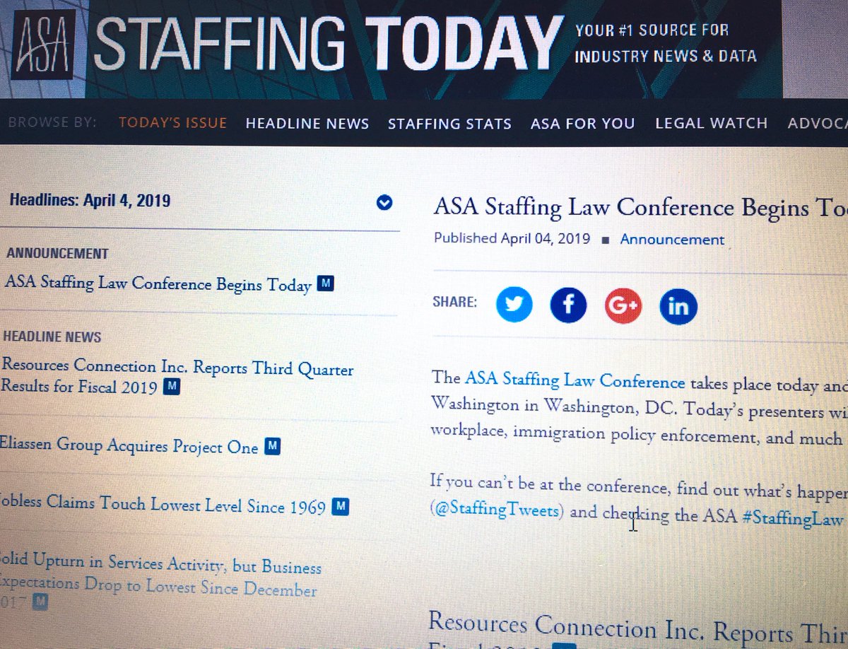 ASAmarleneh's tweet photo. Kudos for legal value of @StaffingTweets Staffing Today enewsletter. Thank you Jay Ferguson. We aim to please. @RandstadUSA https://t.co/sFc4CMgc72