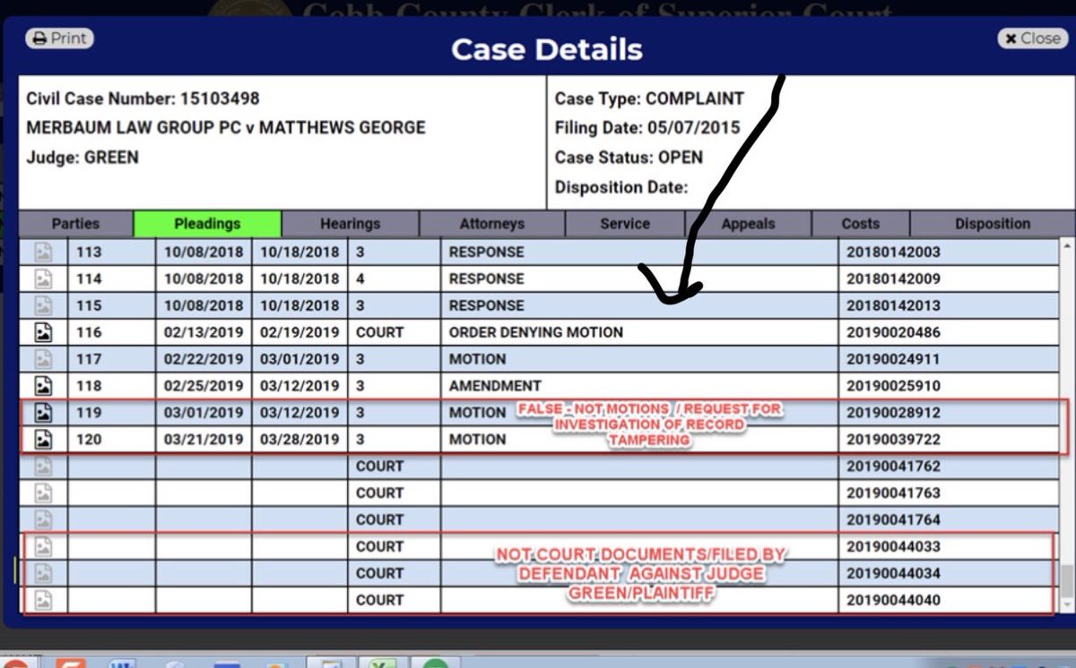 NinaMarie_WB's tweet photo. #CobbSuperiorCourt helped hide the fraud by suppressing and manipulating court records for #JudgeReubenGreen and mislabeling filed documents 
#gapolitics
#galegal
#gabar 
#gacourts
#CobbCounty
#RebeccaKeaton https://t.co/7VNQbczcnf