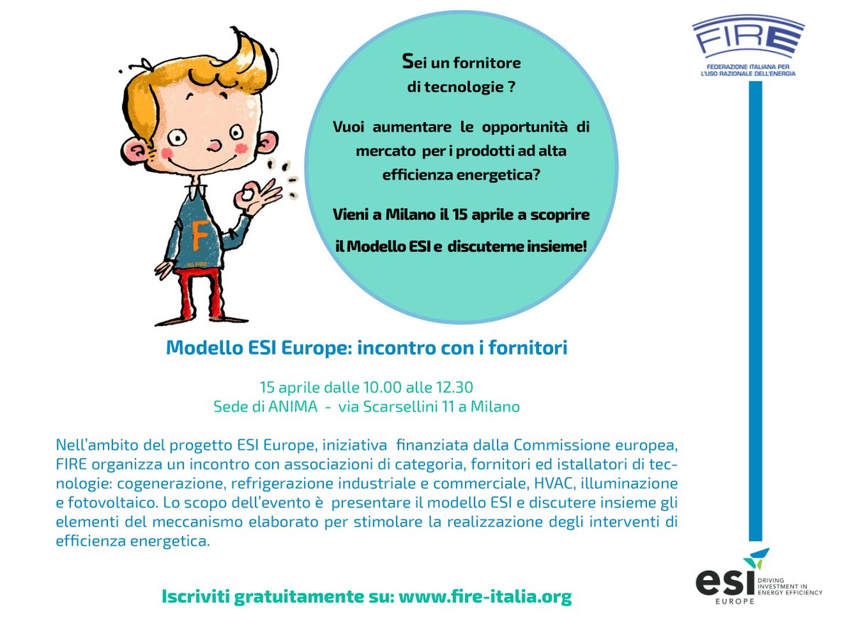 FIRE_ita's tweet photo. Modello ESI Europe: incontro con i fornitori

📅 15 aprile
10.00 - 12.30 presso la sede di ANIMA, Milano

➡️ https://t.co/Lpw7eD62b1 https://t.co/VlKCONcmTP
