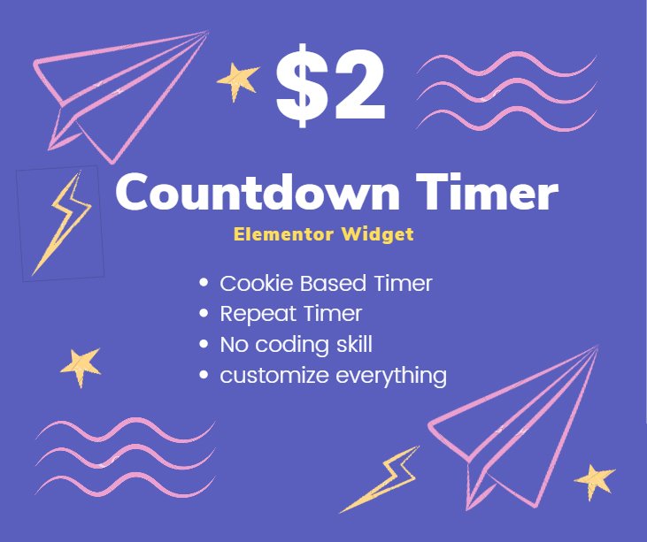 Countdown Timer Pro for Elementor 
   - Cookie-based timer/ 
   - No Coding Skills
   - Repeat Timer/Restart timer
   - Mobile optimized 
   - customize everything

Buy for $2 only   bit.ly/2YJNWqi 

#elementor #countdowntimer #timer #countdown #OTO #WordPress