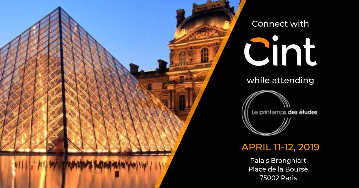 Be sure to meet up with the team from Cint to learn what's new while attending Printemps des études in Paris next week. 
bit.ly/2Uwbsb0 
#mrx #marketresearch #PrintempsEtudes