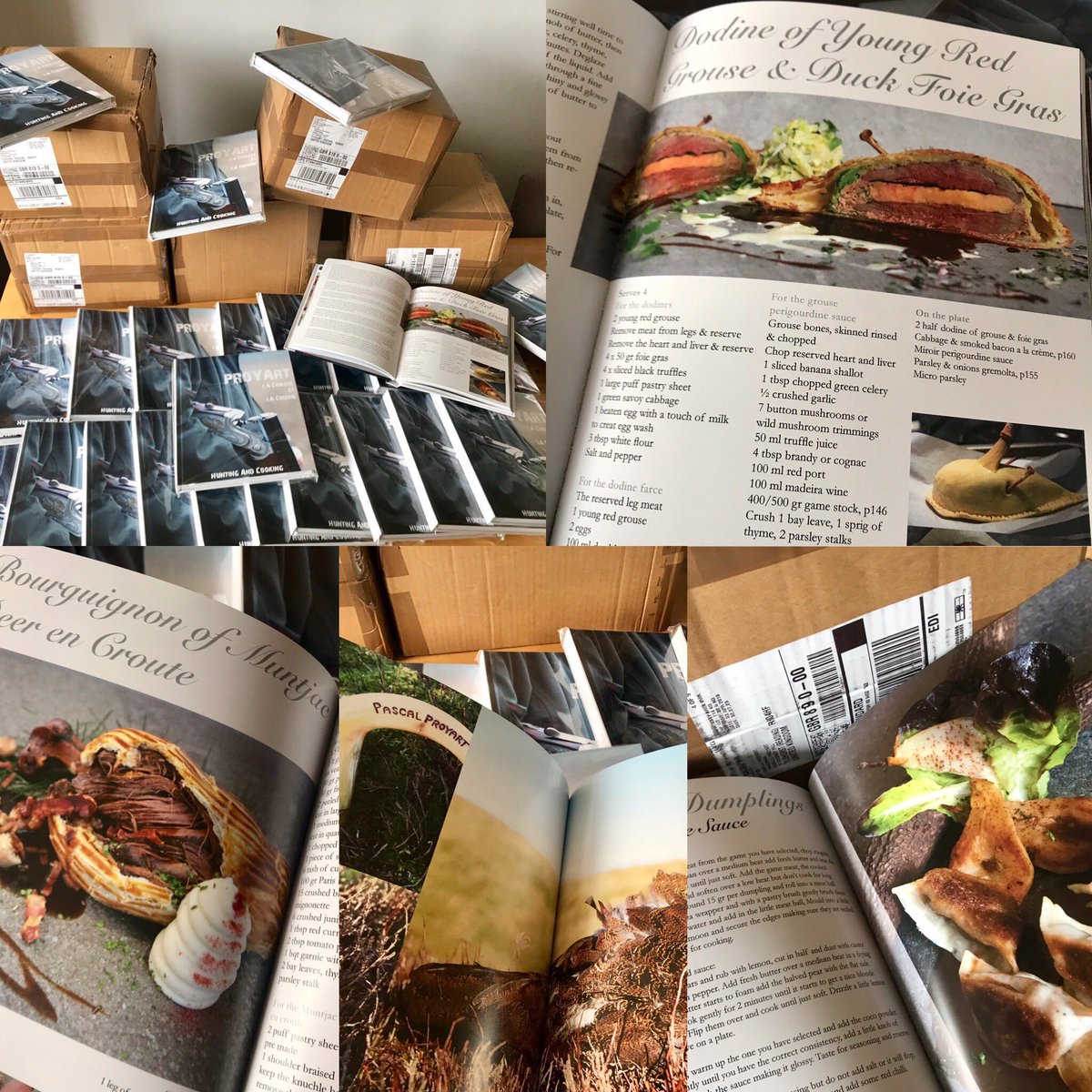 PascalProyart's tweet photo. Very proud to see my game hunting cooking book just arrived home, ready for my clients.  An awesome booked with incredible life time recipes https://t.co/obamdJHbB8