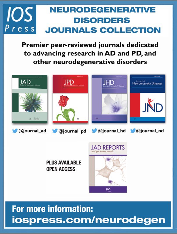 journal_ad's tweet photo. This week, JAD is represented at #CONY2019 in Madrid! Stop by the IOS Press stand (table #4) to pick up sample copies & materials of all 4x @IOSPress_STM #neurodegen journals! #journalAD @journal_PD @journal_ND @journal_HD // @ConyCongress @geoperry https://t.co/Jv7BnPqcv7
