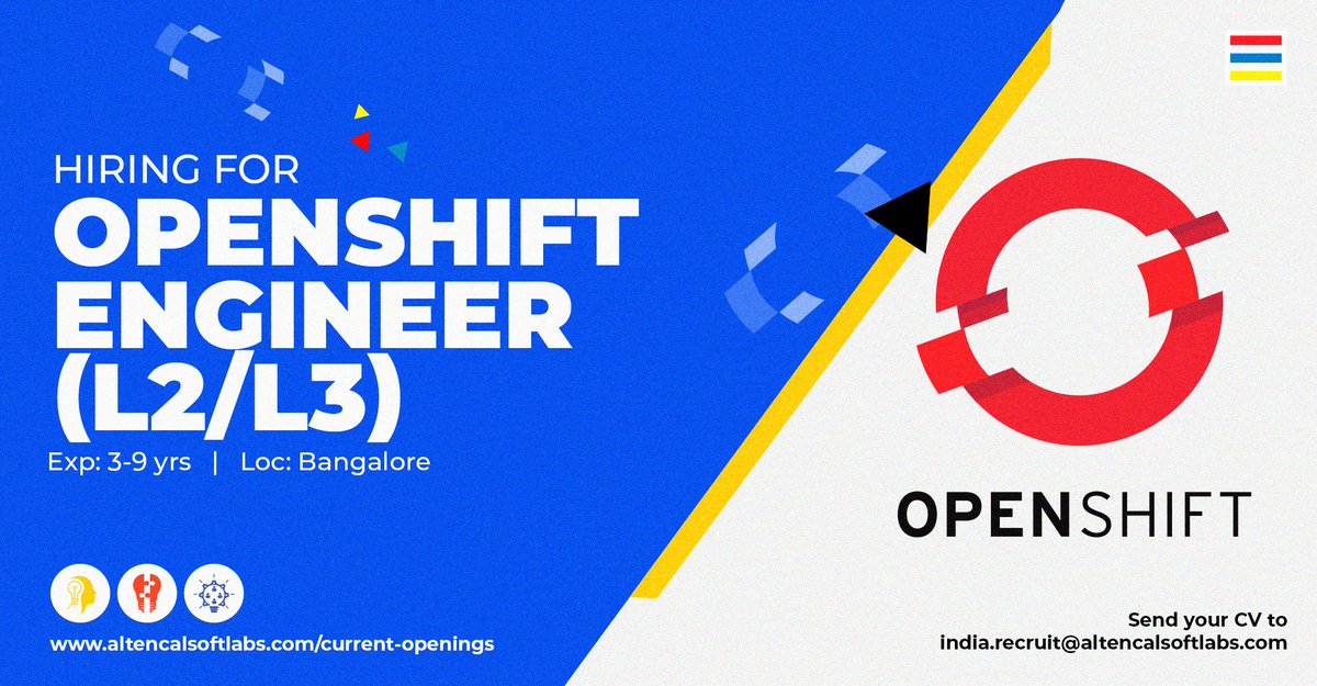 ACL_Digital's tweet image. We are Hiring Openshift Engineer(L2/L3)
Exp: 3 to 9 Yrs
Loc: Bangalore
Share your resume with us at india.recruit@altencalsoftlabs.com
Or apply here: bit.ly/2Ng3FHc
#Openshift #bangalorejobs #AutomationScripting #SoftwareEngineer #acljobs #EngineerJobs