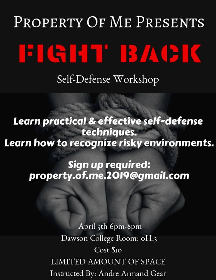 MePropertyof's tweet image. Today's the day! Join the Property of Me and learn self-defence techniques! Click the link to learn more information. Class starts at 6:00pm at @mydawsoncollege