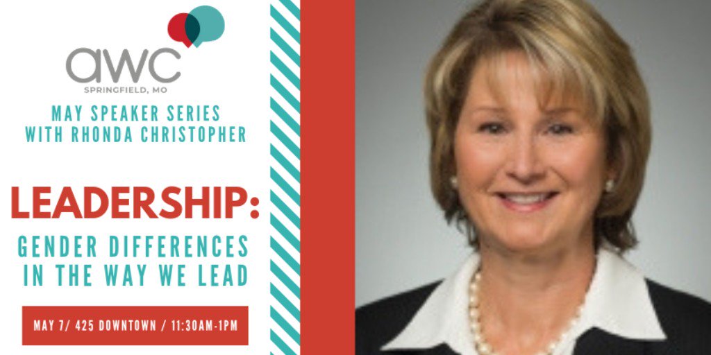 AWCSGF's tweet photo. SAVE THE DATE for 5.7.2019! Our May Speaker Series will feature Rhonda Christopher, with BKD CPAs & Advisors! She will be speaking on Leadership: gender differences and the way we lead.
#awc #networking #savethedate #sgf #springfieldmo #417land #leadership #awcsgf #sgflife https://t.co/zCkgnHDJHc
