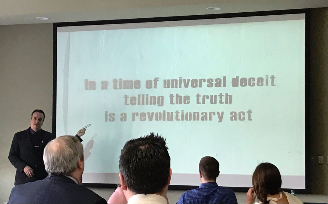 GrantRants's tweet photo. Had a great time talking about investigative journalism, #AlltheChairsMen and how reporters relate to PR professionals at the #ElevatePR4 conference by @CPRSHamilton yesterday. Thanks @CBWiley for the invite! https://t.co/35asVZM1lJ