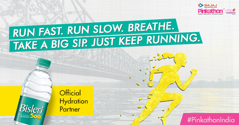 BisleriZone's tweet photo. There will be no mile that won't be worth your while. #Bisleri wishes all the runners a very good time. See you at #Pinkathon, Kolkata.
#PinkathonIndia #HarPaaniKiBottleBisleriNahi. https://t.co/a3yHgEl7yW
