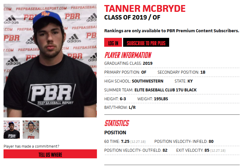 PrepbaseballKY's tweet photo. .@SWHSBaseballKY uncommitted 2019 OF @Tmcbryde19 went 3-for-4 with two doubles and 2 RBIs in a win over East Nashville Magnet last night. McBryde is a 6'3/195 LHH with some pop. Projects as corner OF or 1B >>https://t.co/mFRPmRyycF https://t.co/qzLBYfgokF