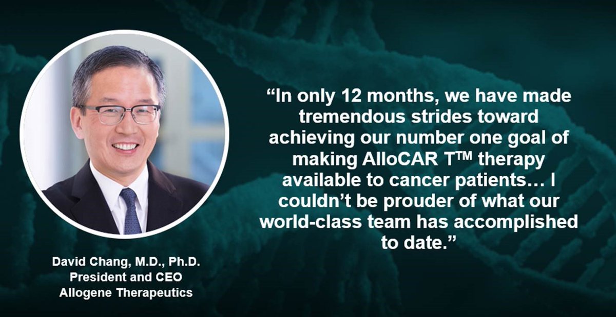 Allogene Therapeutics (@allogenetx) on Twitter photo A year ago, we announced the inception of Allogene Therapeutics at the Jefferies IO Cell Therapy Summit. Today we are back where it all began. Hear from CEO Dr. David Chang as he reflects on all we've accomplished in our first year: bit.ly/2I08i9I <a href="/JefferiesEvents/">JefferiesEvents</a> $ALLO A year ago, we announced the inception of Allogene Therapeutics at the Jefferies IO Cell Therapy Summit. Today we are back where it all began. Hear from CEO Dr. David Chang as he reflects on all we've accomplished in our first year: bit.ly/2I08i9I <a href="/JefferiesEvents/">JefferiesEvents</a> $ALLO