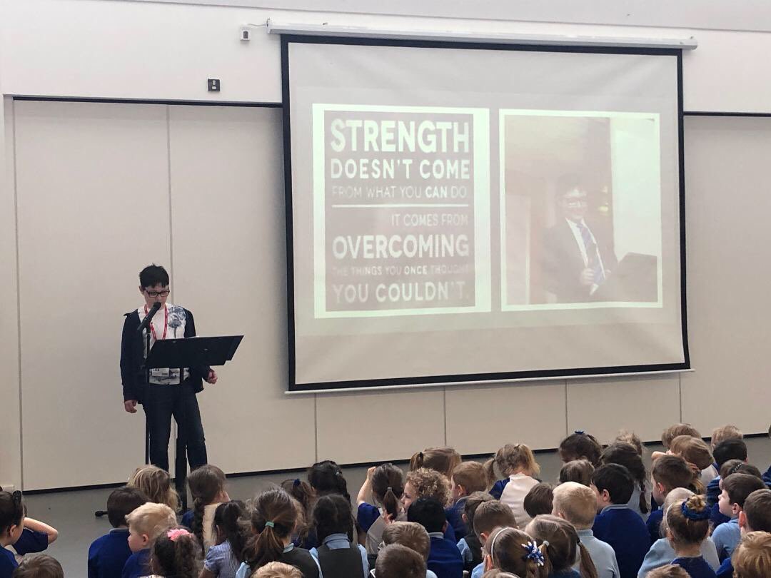 jeanfitzpatrick's tweet photo. Marcus presenting  the end of term assembly “Hidden Challenges - What lies within” in front of 600 hundred pupils and staff at Barrow Hall School Amazing once again Marcus... inspiring others with your indomitable style.  #amazingthingshappenwhenyouareNuerodiverse 
❤️❤️💕 https://t.co/458hd3T8eL