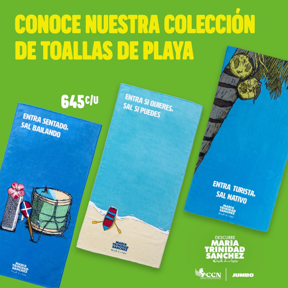 Disfruta tus próximas vacaciones llevando contigo las toallas de la colección limitada de María Trinidad Sánchez, disponibles en Jumbo. 
#DescubreMTS #Vacaciones #JumboRD #OrgullodemiTierra